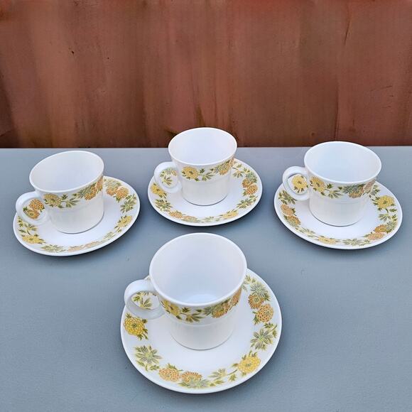 Vtg China Noritake Japan Sunny Side 9003 Floral Pattern Lot 8 piece Cups Saucer - Picture 1 of 11